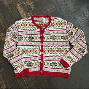 Vintage Liz Claiborne Women's Sz S Fair Isle Sweater Chunky Retro Crop Cardigan